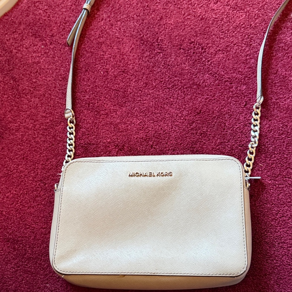 Michael Kors Beige Crossbody Bag with Gold Accents